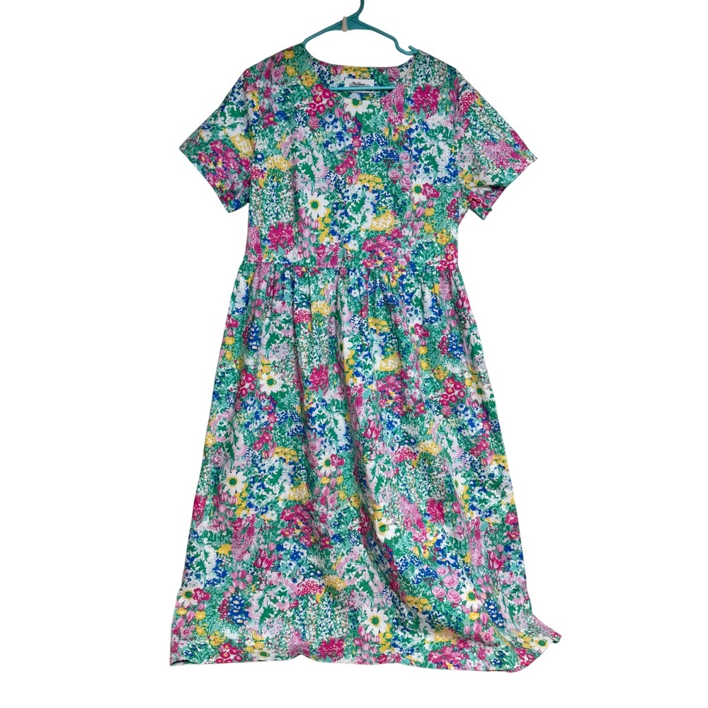 Vermont Country Store Floral Midi Dress Short‎ Sleeve Multi Color Garden Print